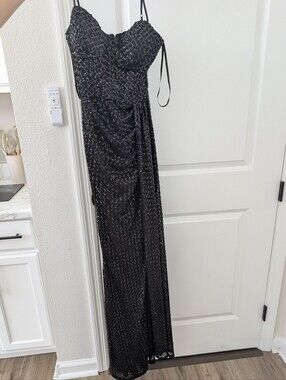 Macy's Black Sequin Spaghetti Strap Maxi Dress
